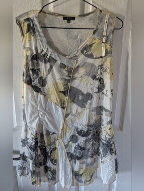 Vex Collection Floral Sleeveless Tunic - Yellow, Gray, White- Lined